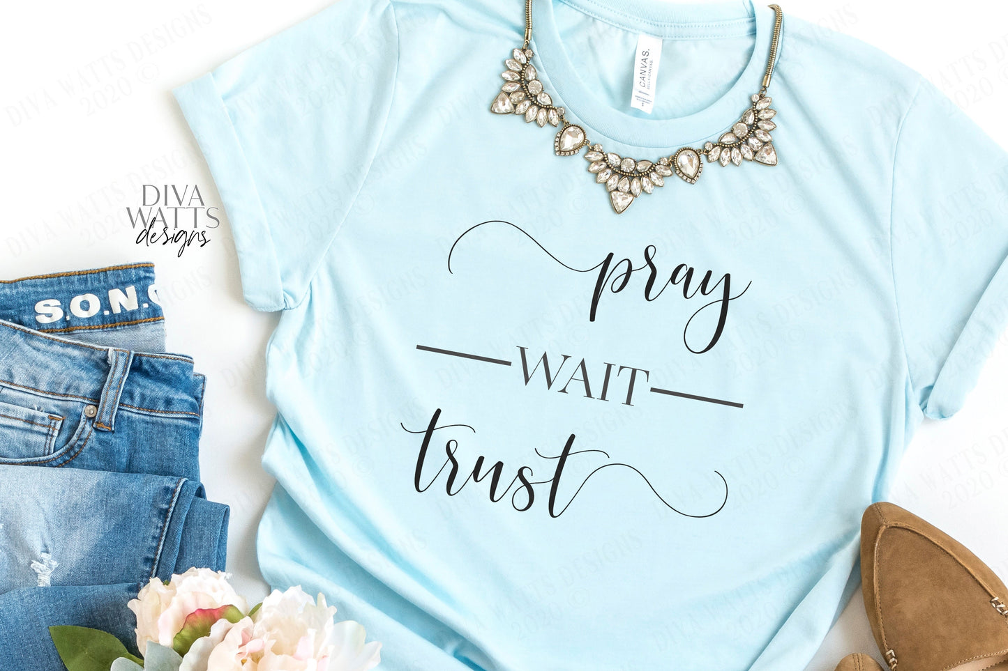 SVG | Pray Wait Trust | Cutting File | Christian Inspirational Faith Farmhouse Sign | Vinyl Stencil HTV | Shirt Tote | png eps jpg pdf ai