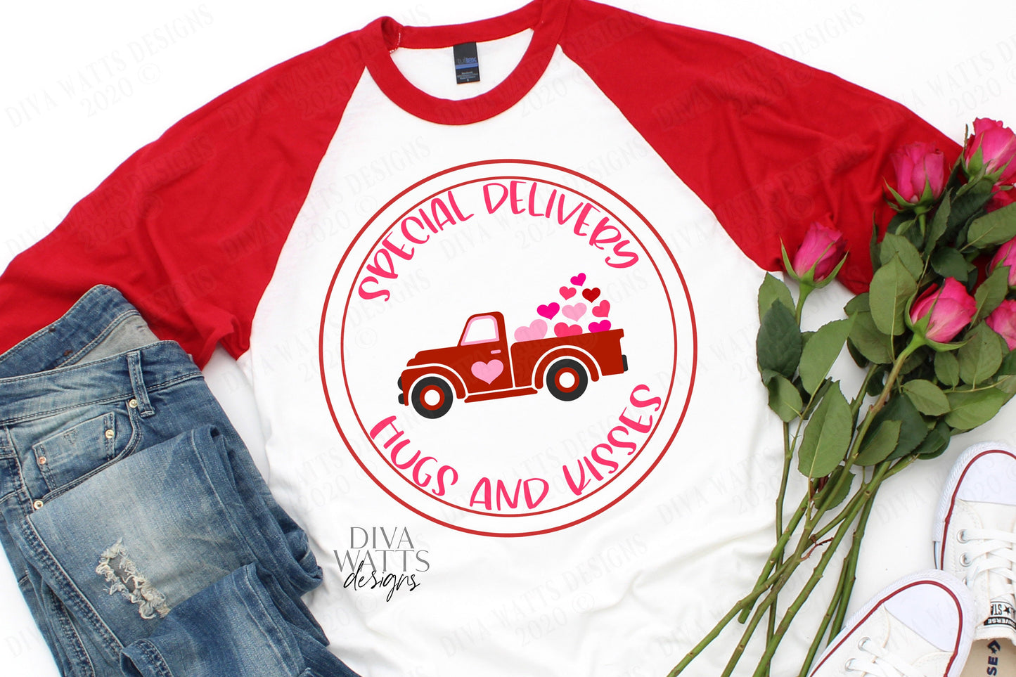 SVG | Valentine's Day Truck | Cutting File | Special Delivery Hugs and Kisses | Hearts | Love | Sign Shirt | Vinyl Stencil HTV | Little Red