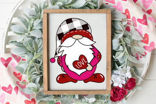 SVG Valentine's Day Gnome | Cutting File Valentine Shirt Pillow Cards Sign | DXF png eps jpg Vinyl Stencil HTV | Love Heart | Buffalo Check