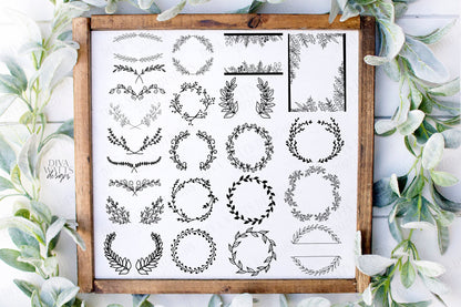 SVG | Farmhouse Clipart | Cutting File | 25 Elements Wreaths Swags Frames Laurels | Instant Download | PNG AI | Cut Files | Wreath | Bundle