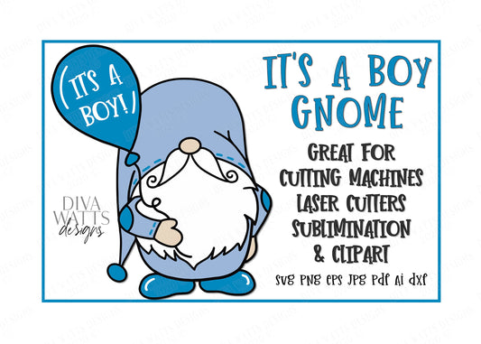 SVG | It's A Boy | Cutting File | Gnome Gnomie Gnomes | Baby Balloon Announcement | Vinyl Stencil HTV | Birth | Shirt Sign | Laser Cutter