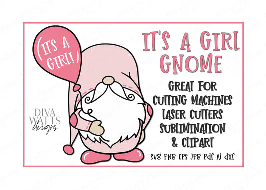 SVG | It's A Girl | Cutting File | Gnome Gnomie Gnomes | Baby Balloon Announcement | Vinyl Stencil HTV | Birth | Shirt Sign | Laser Cutter