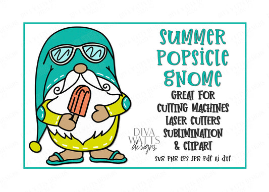 SVG | Summer Gnome | Cutting File | Popsicle Sunglasses Swimsuit Flip Flops | Laser Cutter | Vinyl Stencil HTV | sign shirt tote | gnomie ai