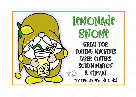 SVG | Lemonade Lemon | Gnome | Summer Spring | Gnomie | Gnomes | Laser Cutter Sublimination Clipart | Vinyl Stencil HTV dxf | Sign Shirt