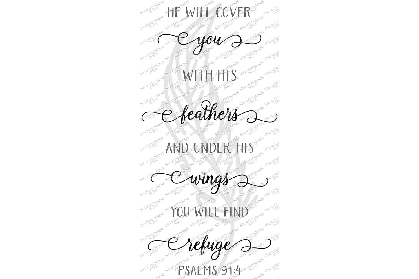 SVG | He Will Cover You In His Feathers | Cutting File |  Psalm 91:4 Christian Bible Verse Farmhouse Decor Sign | DXF EPS | Vinyl Stencil