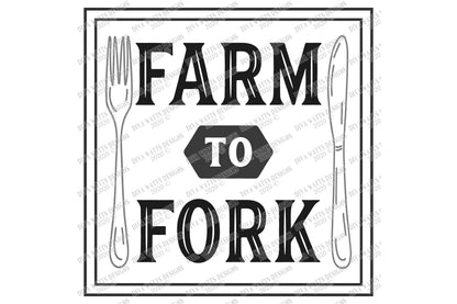 SVG | Farm To Fork | Cutting File | Kitchen Sign Tea Towel | Cutlery Knife | Farmhouse Rustic | Vinyl Stencil HTV | Vintage Frame | dxf eps