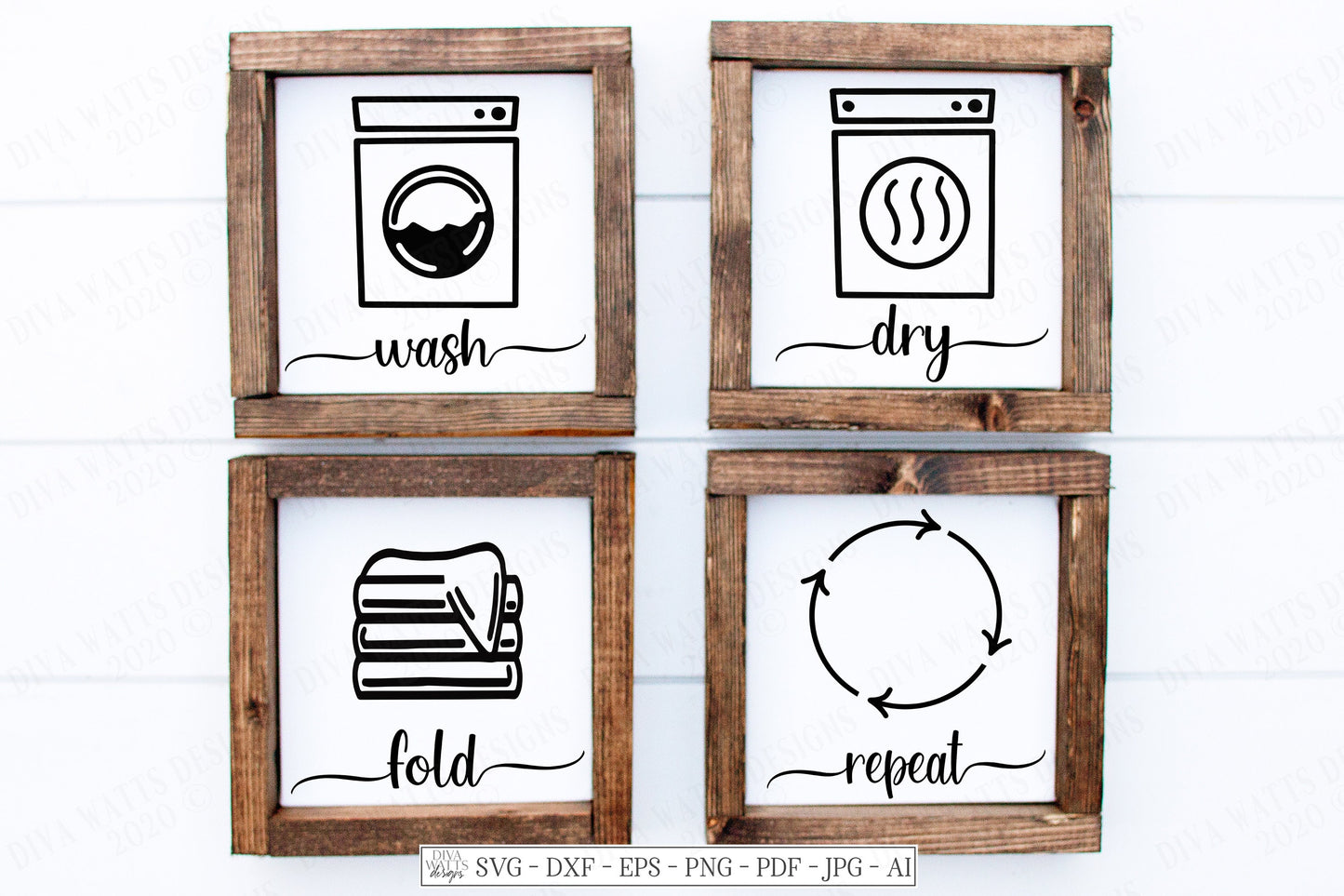 Laundry Room SVG Set | Farmhouse Laundry Room Signs | Wash Dry Fold Repeat | dxf and more