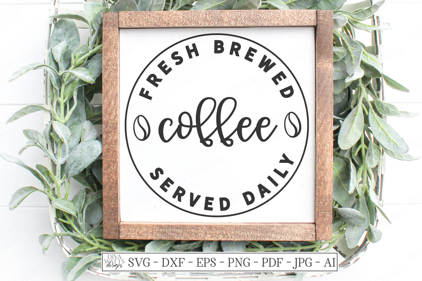 Fresh Brewed Coffee SVG | Round Kitchen Sign Design