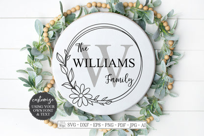 SVG | Monogram Sign | Cutting File | Printable | Last Name | Family | Daisy Wreath | Rustic Farmhouse Wall Decoration Decor | Vinyl Stencil