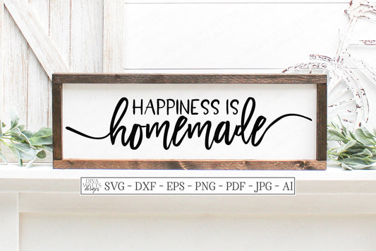SVG | Happiness is Homemade | Cutting File | Farmhouse Rustic Kitchen | Oversized Modern Script with Tails | Vinyl Stencil HTV | dxf eps jpg