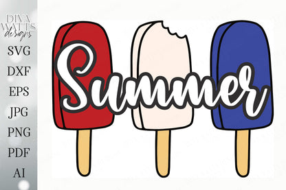 Summer Pops Cutting File | SVG DXF | Ice Cream | Shirt Sign Tote | Summertime | Cricut SVG | Silhouette dxf | Fun | Layered | Clipart | eps