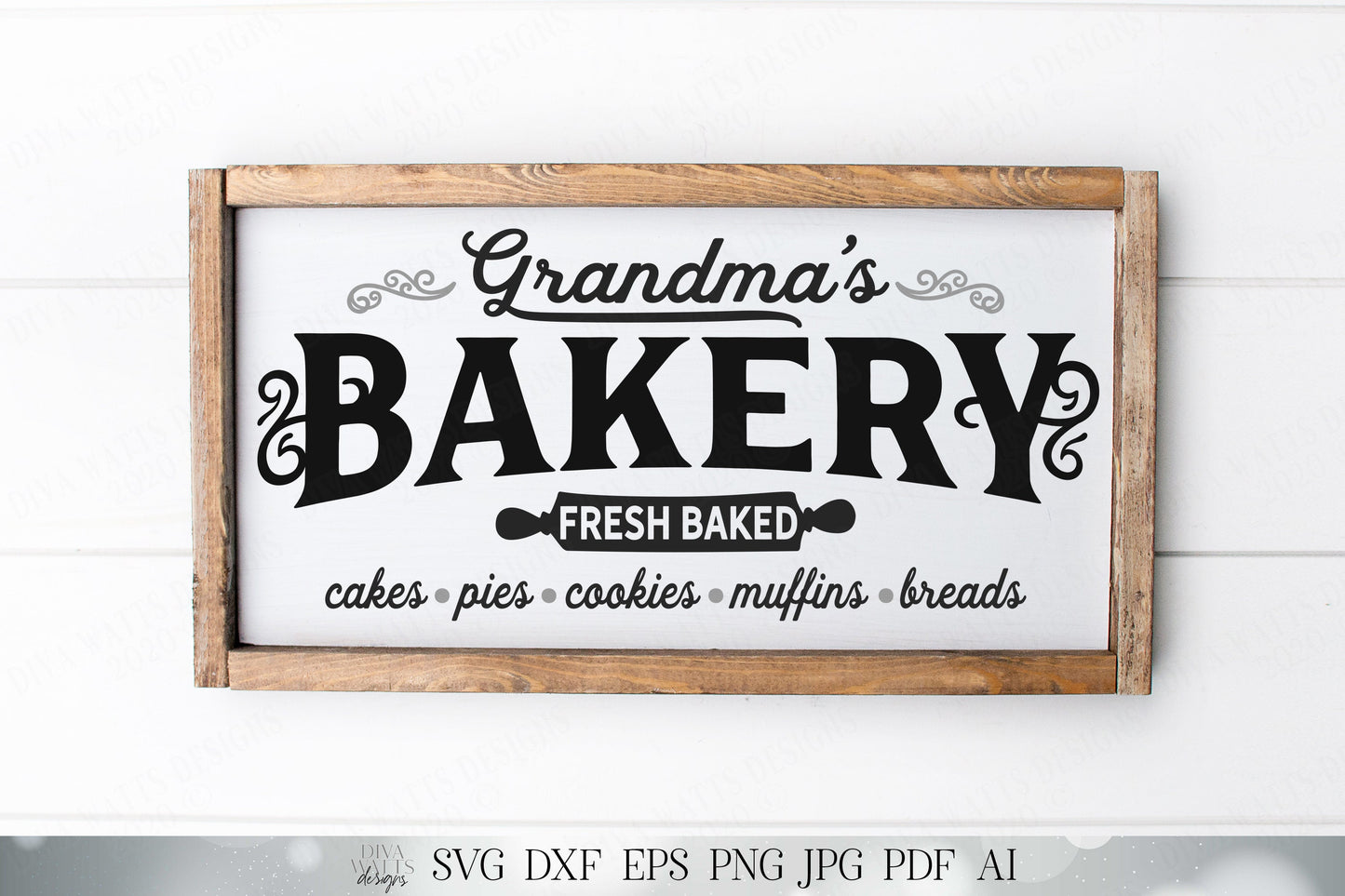 Grandma's Bakery | Fresh Baked Cakes Pies Cookies Muffins Breads | Farmhouse Kitchen Sign | Cutting File & Printable | SVG DXF and More