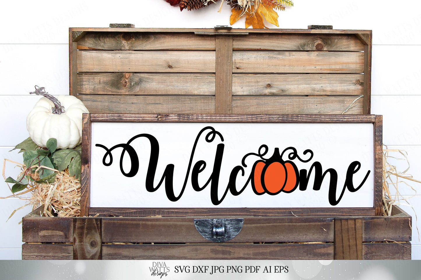 Welcome with Pumpkin SVG | Fall Autumn Halloween Farmhouse Sign Design