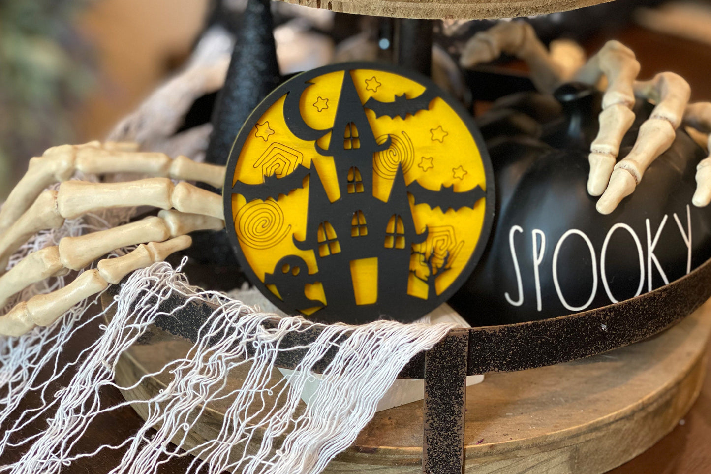 3D Halloween Signs | Glowforge SVG | Set of 6 Designs | Tiered Tray Decor and More! | Witch Sign | Ghost Sign | Haunted House Sign and More!