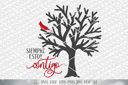 Siempre Estoy Contigo SVG | I Am Always With You SVG | Spanish SVG | Red Cardinal In Tree | dxf and more! | Printable