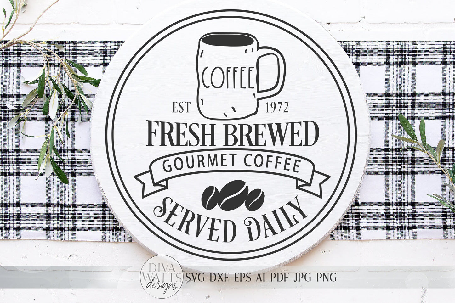 Fresh Brewed Coffee SVG | Farmhouse Kitchen SVG | Round Sign SVG | dxf and more