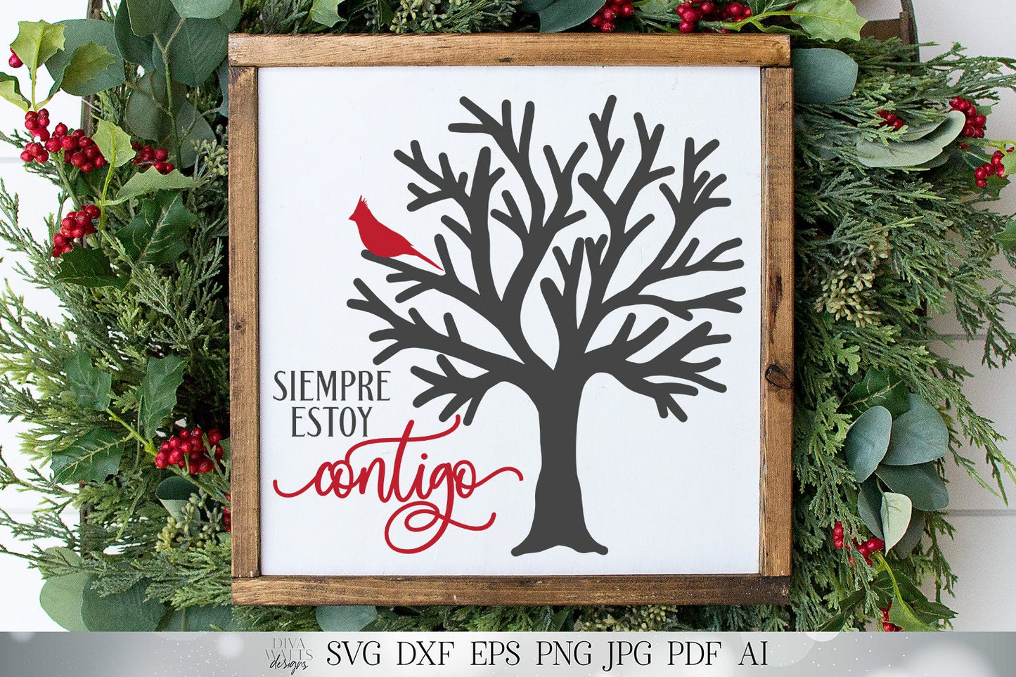 Siempre Estoy Contigo SVG | I Am Always With You SVG | Spanish SVG | Red Cardinal In Tree | dxf and more! | Printable