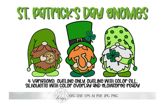 St. Patrick's Day Gnomes Trio SVG | 4 Variations Including Glowforge Ready