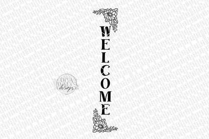 Welcome Floral Daisies SVG | Farmhouse Vertical Sign | dxf and more