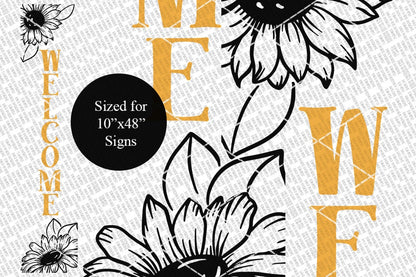 Sunflower Welcome Vertical SVG | Farmhouse Porch Sign | DXF and More