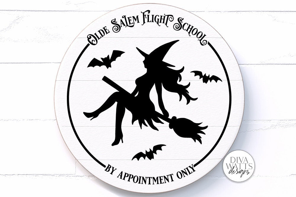 Olde Salem Flight School SVG | Halloween Round Sign | Sexy Witch SVG