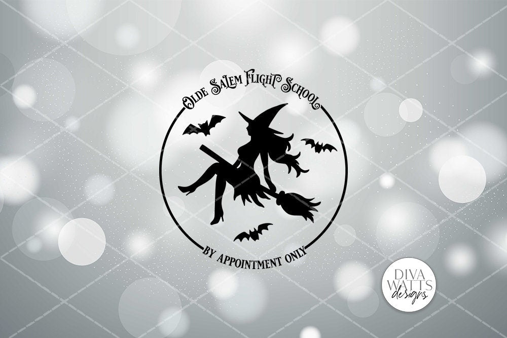 Olde Salem Flight School SVG | Halloween Round Sign | Sexy Witch SVG