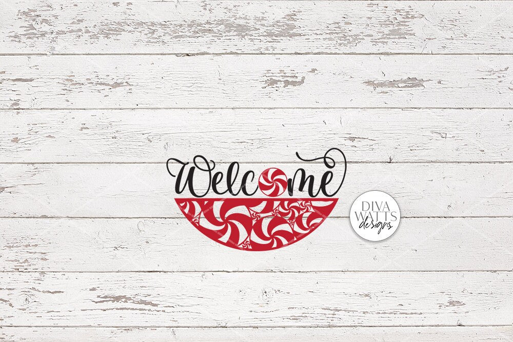 Welcome With Peppermint Round SVG | Christmas / Winter Door Hanger Design