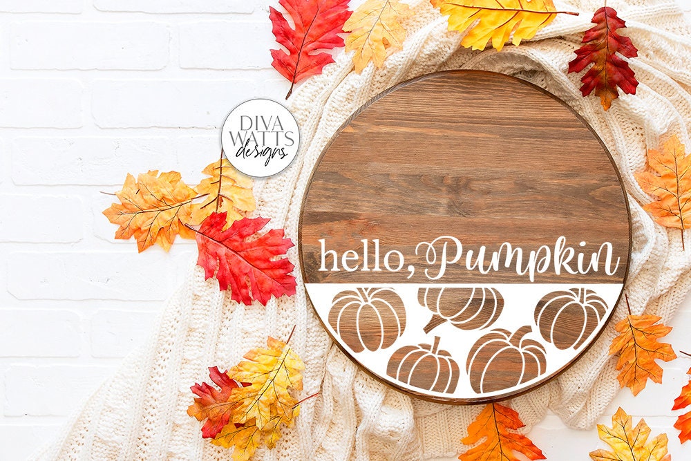 Hello Pumpkin SVG | Fall Round Sign Design