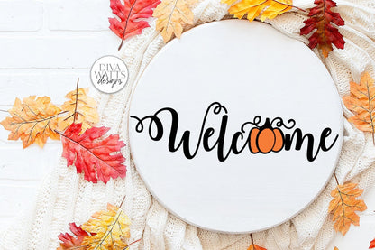 Welcome with Pumpkin SVG | Fall Autumn Halloween Farmhouse Sign Design