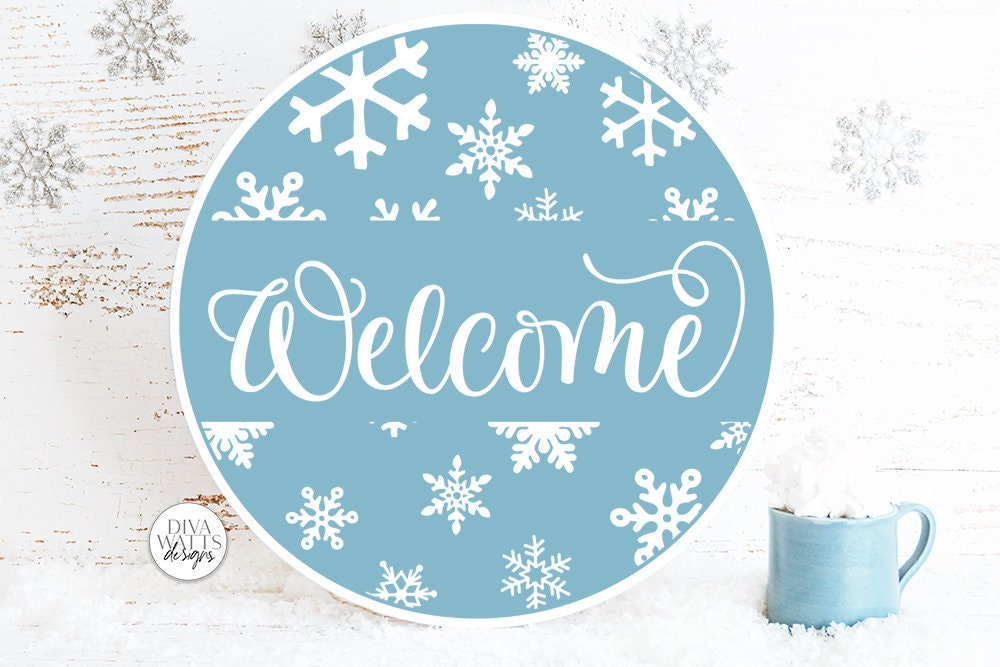 Welcome With Snowflakes SVG | Christmas / Winter Round Sign Design