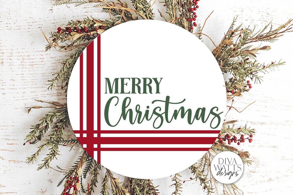 Merry Christmas Plaid SVG | Winter Round Sign Design