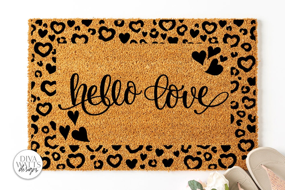 Hello Love Doormat SVG | Valentine's Leopard Print Design