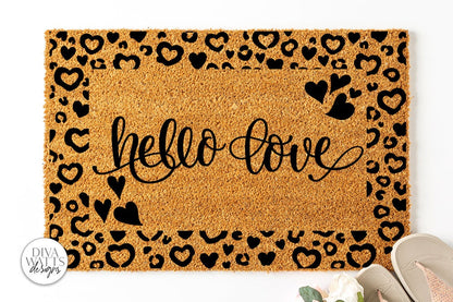 Hello Love Doormat SVG | Valentine's Leopard Print Design