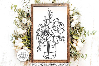 Daisy & Rose Mason Jar Arrangement SVG | Boho Farmhouse Design