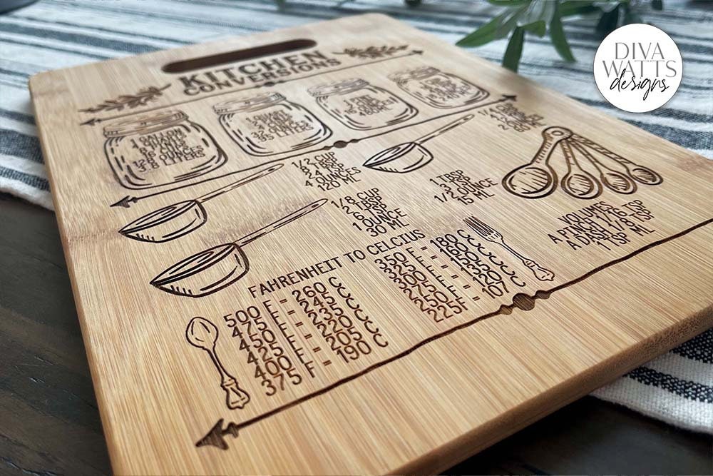 Glowforge Kitchen Conversions SVG | Engraved Cutting Board SVG | Original Bestseller!