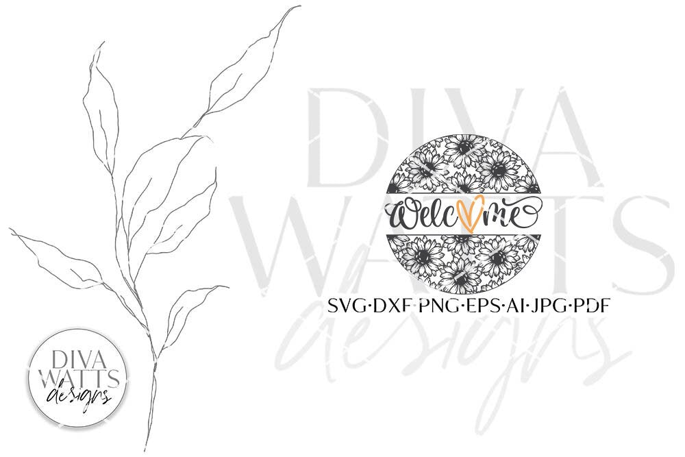 Welcome With Sunflowers & Heart SVG | Round Sign Design