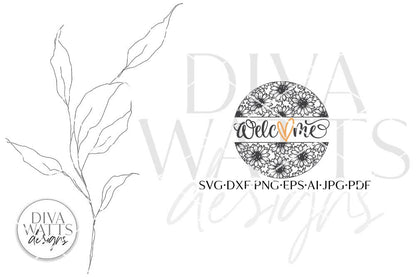 Welcome With Sunflowers & Heart SVG | Round Sign Design