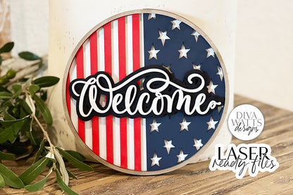 Welcome SVG for Glowforge | Patriotic 4th of July Round Sign Design