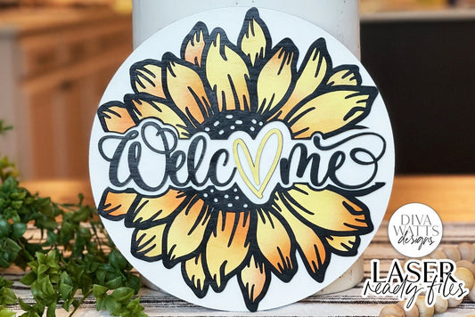 Welcome Sunflower Glowforge SVG | Laser Cut File