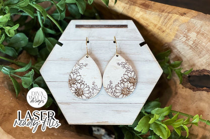 Floral Drop Earrings Glowforge SVG | Sunflower Laser Cut and Engrave File