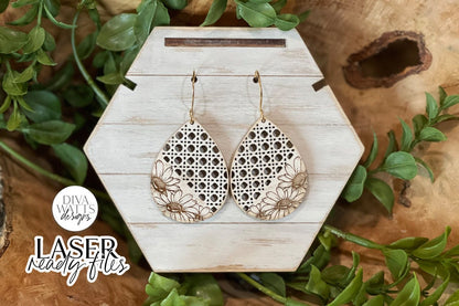 Boho Daisy Rattan Drop Earrings Glowforge SVG | Floral Laser File