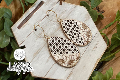 Boho Daisy Rattan Drop Earrings Glowforge SVG | Floral Laser File