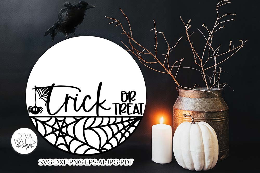 Trick Or Treat SVG | Halloween Spider Round Sign Design