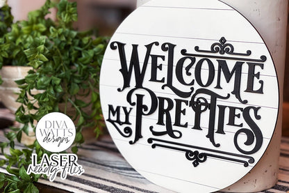 Welcome My Pretties Glowforge SVG | Halloween Round Design