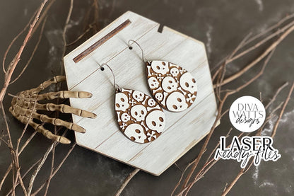 Halloween Skull Drop Earrings Glowforge SVG | Spooky Bones Design