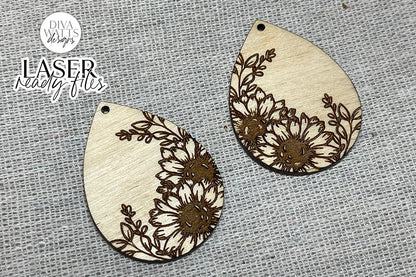 Floral Drop Earrings Glowforge SVG | Sunflower Laser Cut and Engrave File