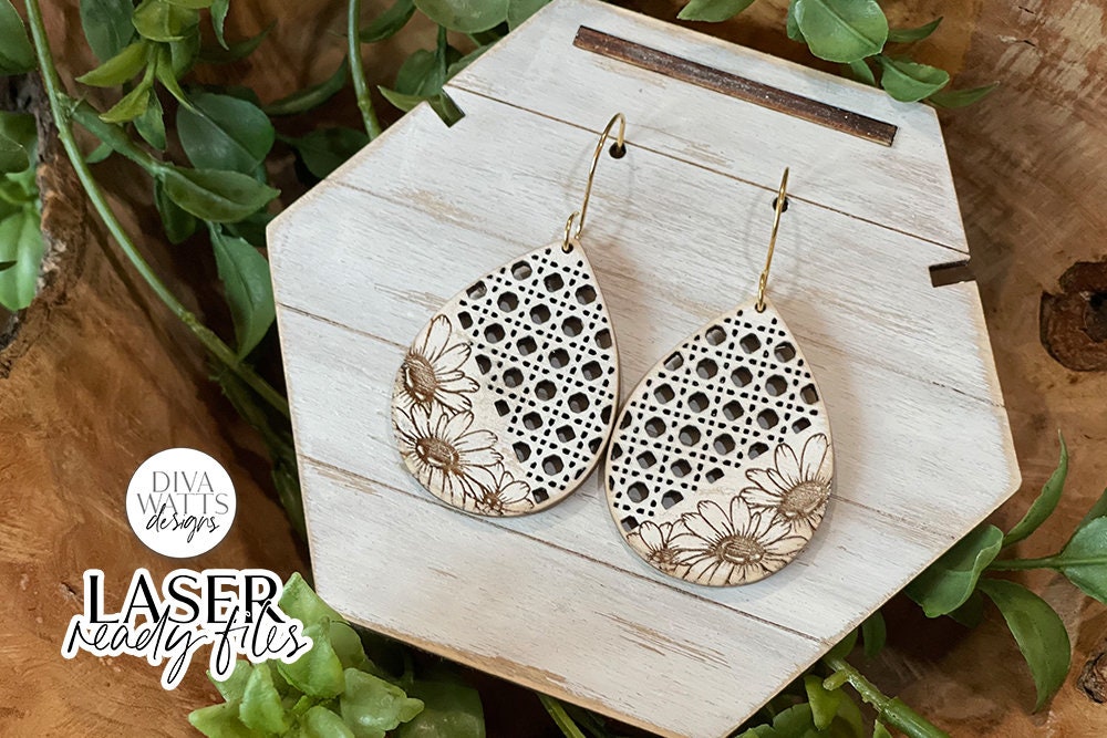 Boho Daisy Rattan Drop Earrings Glowforge SVG | Floral Laser File