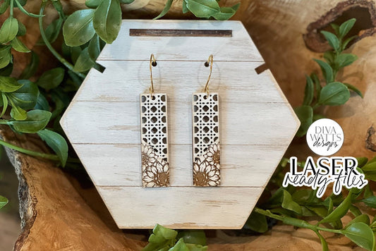 Boho Sunflower Rattan Drop Earrings Glowforge SVG | Floral Laser File