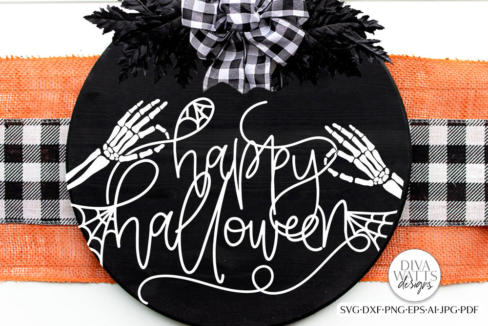 Happy Halloween Skeleton Hands SVG | Door Hanger Design