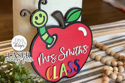 Teacher's Apple with Worm Sign Glowforge SVG | Customize For Your Teacher